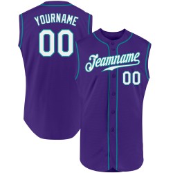 White-Teal Authentic Custom Jersey Baseball Purple Sleeveless