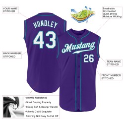 White-Teal Authentic Custom Jersey Baseball Purple Sleeveless White-Teal Authentic Custom Jersey Baseball Purple Sleeveless