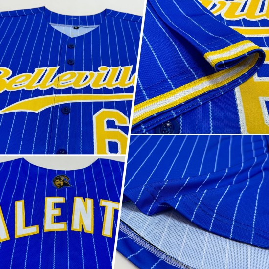 Custom Royal White Pinstripe Gold-White Authentic Baseball Jersey Custom Royal White Pinstripe Gold-White Authentic Baseball Jersey