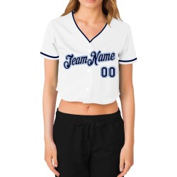 Cropped Jersey Navy-Light Women's Custom Blue White Baseball V-Neck Cropped Jersey Navy-Light Women's Custom Blue White Baseball V-Neck