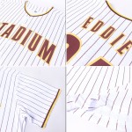 Custom White Brown Pinstripe Brown-Gold Baseball Jersey Custom White Brown Pinstripe Brown-Gold Baseball Jersey