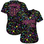 Custom Graffiti Pattern Black-Pink 3D Neon Splatter Authentic Baseball Jersey Custom Graffiti Pattern Black-Pink 3D Neon Splatter Authentic Baseball Jersey