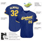 Custom Royal White Pinstripe Gold-White Authentic Baseball Jersey Custom Royal White Pinstripe Gold-White Authentic Baseball Jersey
