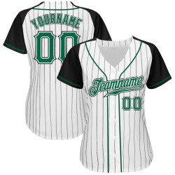 Sleeves Baseball Pinstripe Green-Black Kelly White Jersey Custom Raglan Authentic Black Sleeves Baseball Pinstripe Green-Black Kelly White Jersey Custom Raglan Authentic Black