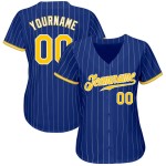 Custom Royal White Pinstripe Gold-White Authentic Baseball Jersey Custom Royal White Pinstripe Gold-White Authentic Baseball Jersey