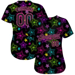 Pattern 3D Custom Black-Pink Authentic Stars Jersey Colorful Graffiti Creative Baseball Pattern 3D Custom Black-Pink Authentic Stars Jersey Colorful Graffiti Creative Baseball
